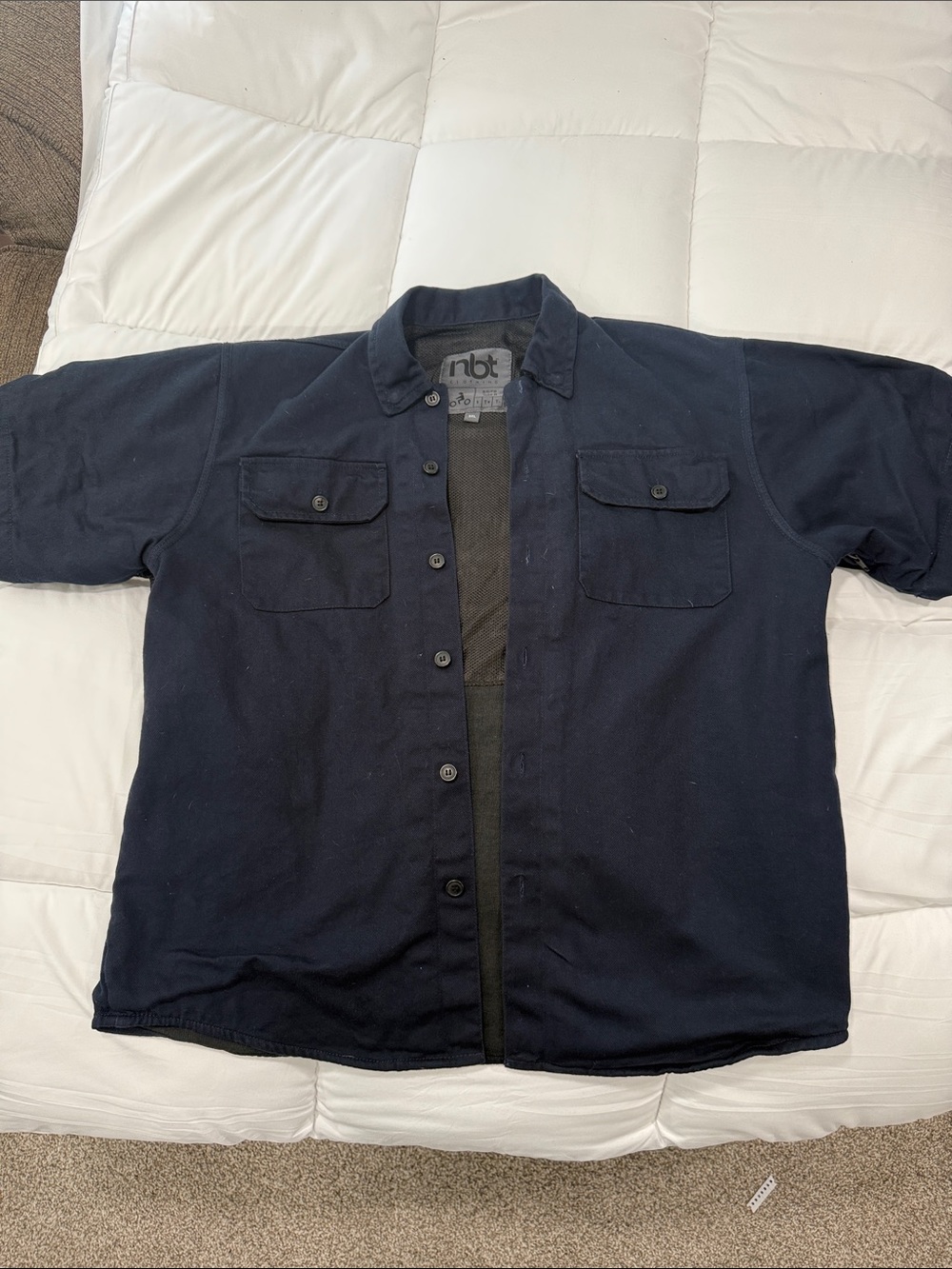 Navy Short-Sleeve Shirt Jacket with Chest Pockets Motorcycle riding shirt